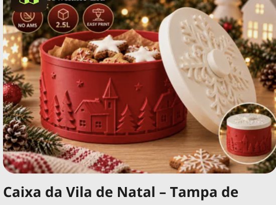 Caixa Bomboniere Vila de Natal com Tampa Floco de Neve - Koa 3D