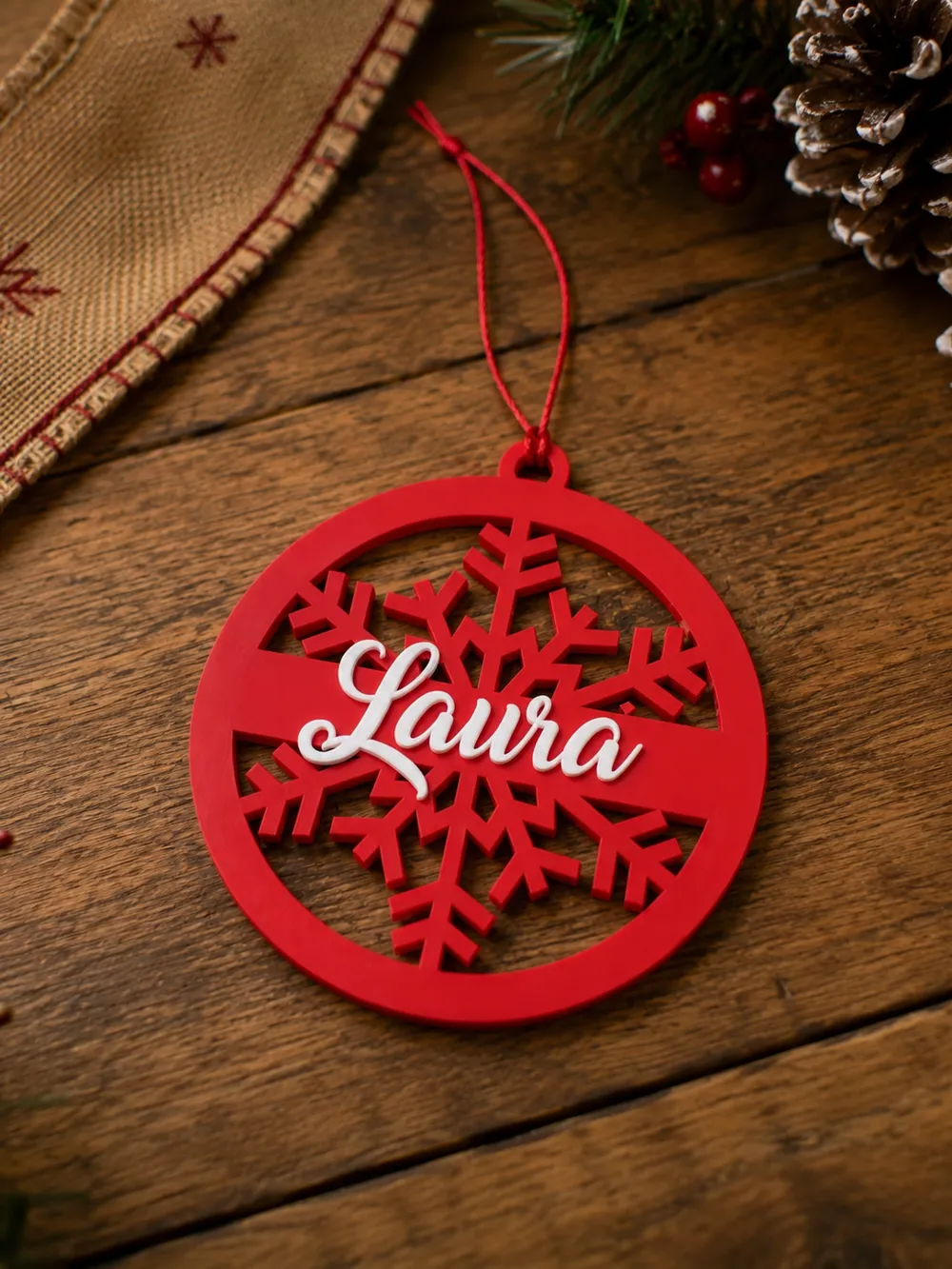 Bola de Natal Floco de Neve com Nome Personalizável - Koa 3D